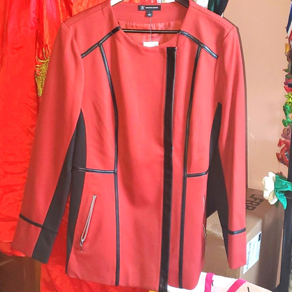 NWT Dark Red & Black Collarless Jacket